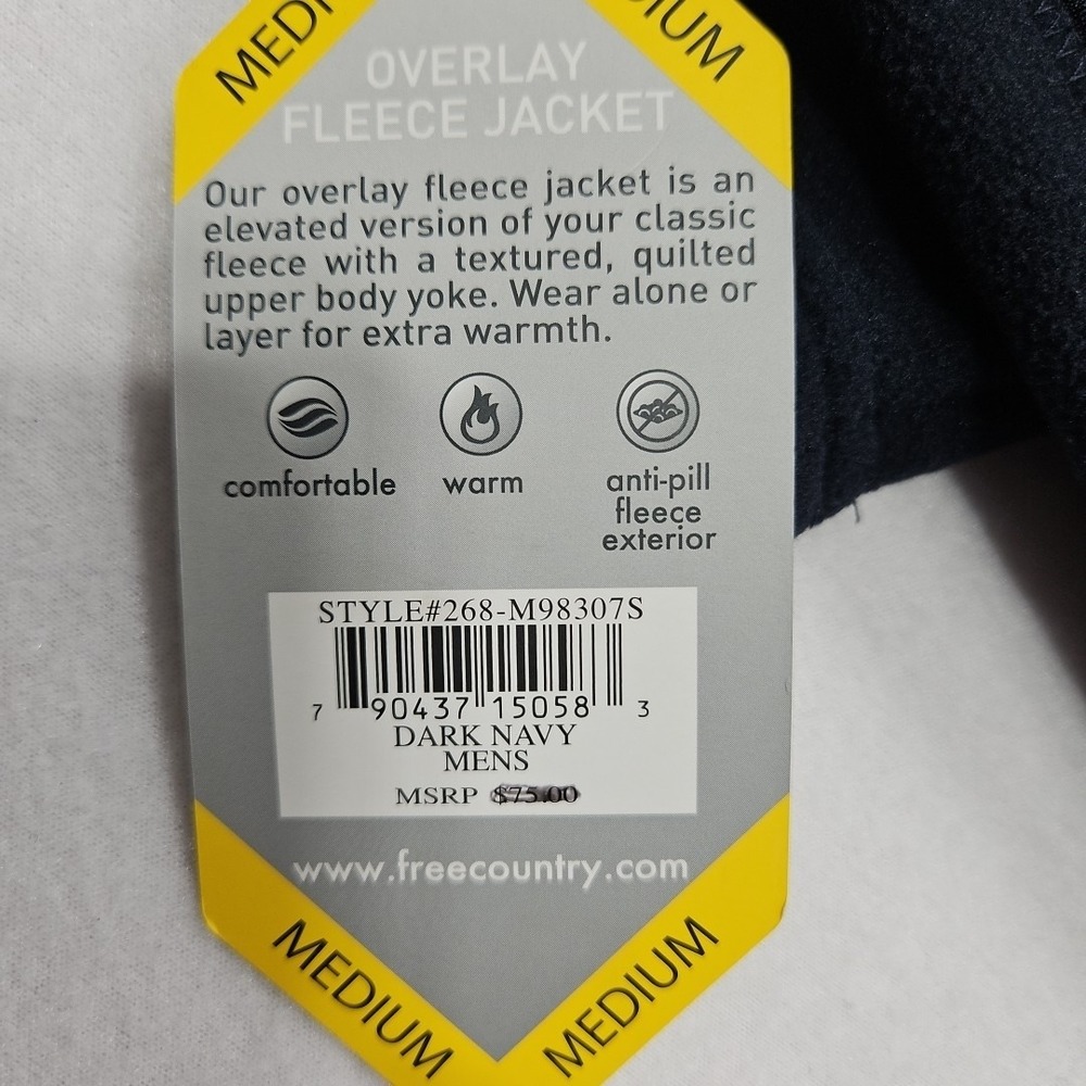 Free Country Jacket‎ Mens M Dark Navy Knit Fleece Overlay Full Zip Quilted - Picture 6 of 9